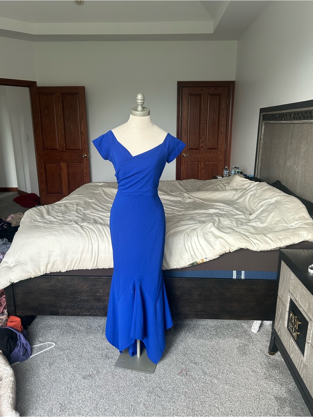 MARINA Cobalt Blue Cap-Sleeve Mermaid Maxi Dress